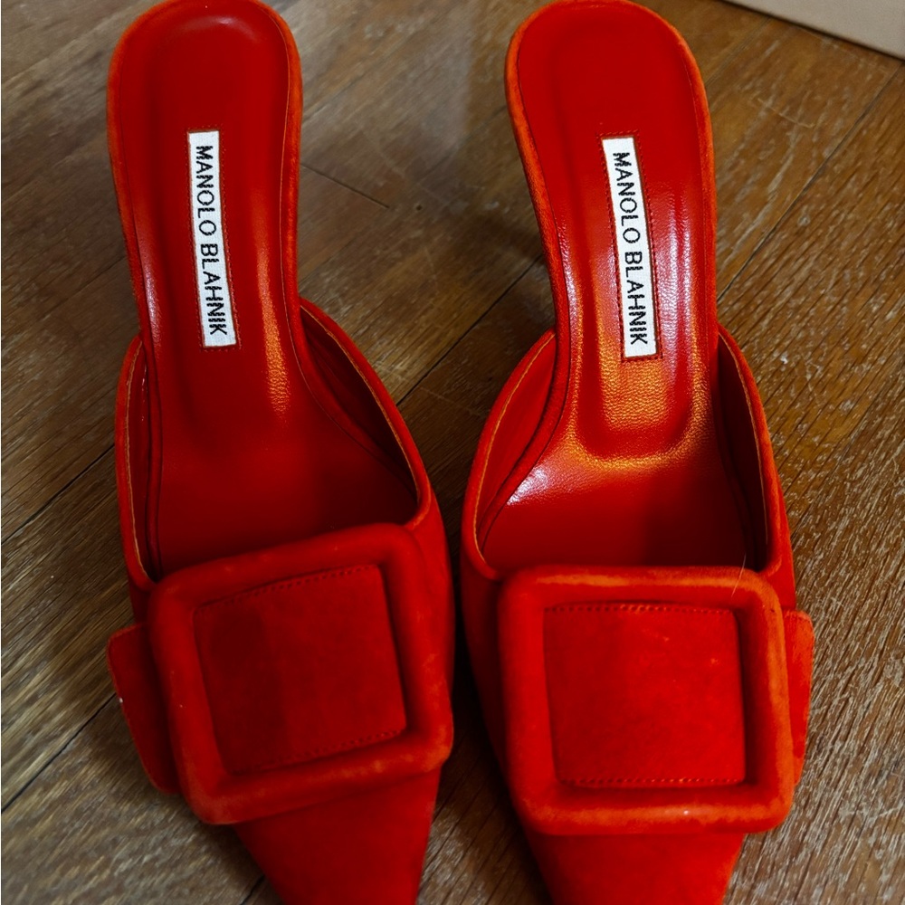 Manolo Blahnik Orange Mules